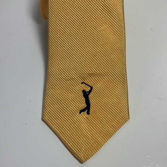 Robert Talbott & H.Stockton Atlanta Gold Silk Tie with Golfer 🏌️ Swing - Picture 2 of 9